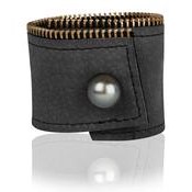 Vincent Peach Tahitian Pearl and Black Suede Bandage Cuff || https://tworeddogs.com