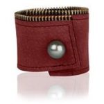 Vincent Peach Tahitian Pearl and Red Suede Bandage Cuff || https://tworeddogs.com