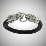 Samuel B Silver Dragon Black Leather Bracelet || https://tworeddogs.com