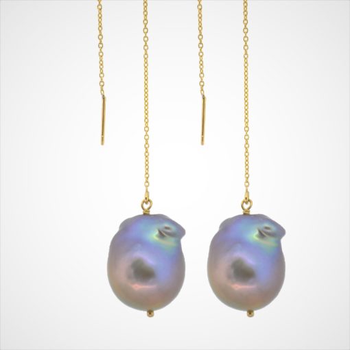Aspen True Peacock Blue Baroque Pearl Threader Earrings || https://tworeddogs.com