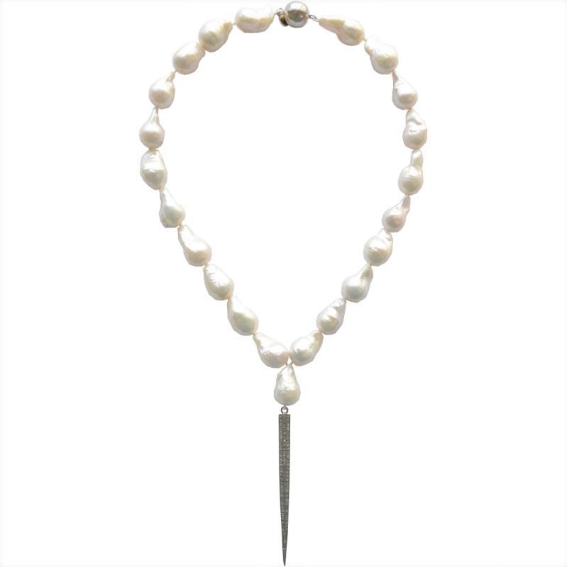 Aspen True Baroque Pearl and Diamond Spike Necklace || https://tworeddogs.com