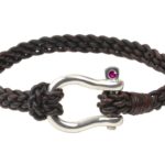 Vincent Peach Braided Leather Shackle Bracelet w/ a Ruby || https://tworeddogs.com