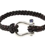 Vincent Peach Braided Leather Shackle Bracelet w/ a Sapphire || https://tworeddogs.com