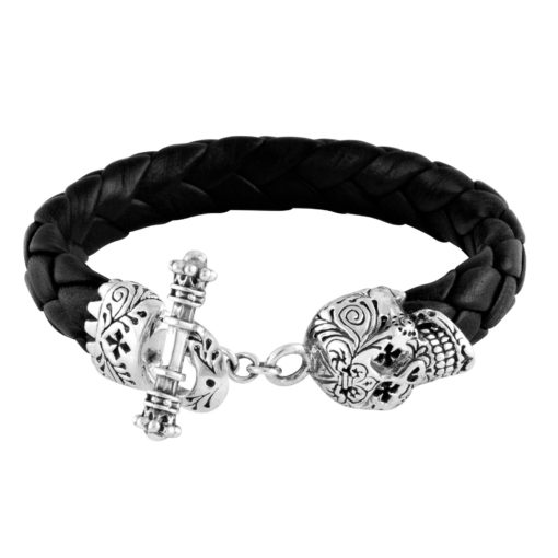 King Baby Day Leather Day of the Dead Skull Clasp Bracelet || https://tworeddogs.com