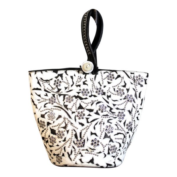 Black and White Tooled Leather Handbag || https://tworeddogs.com
