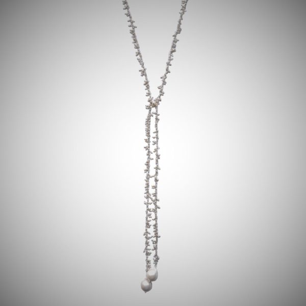 Petite Pearl Lariat with Silver Chain || https://tworeddogs.com