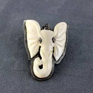Ivory Bone and Micro Pavé Diamond Elephant Pendant || https://tworeddogs.com