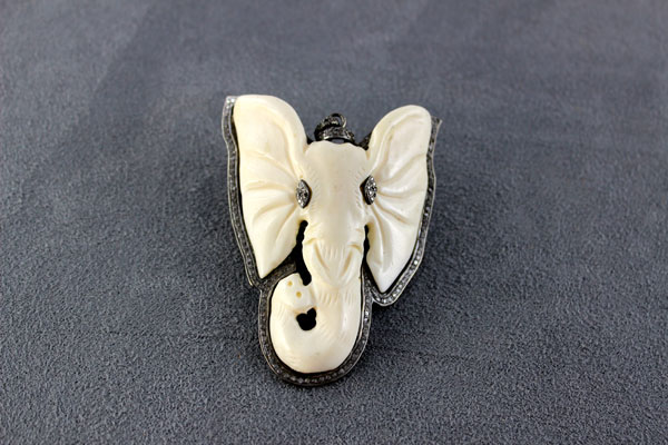 Ivory Bone and Micro Pavé Diamond Elephant Pendant || https://tworeddogs.com