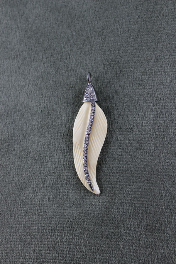 Ivory and Micro Pavé Diamond Feather Pendant || https://tworeddogs.com